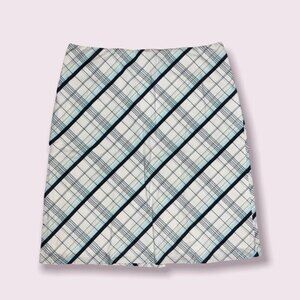 American Eagle Plaid Skirt Blue White Argyle High Rise Preppy Mini Womens Size 8
